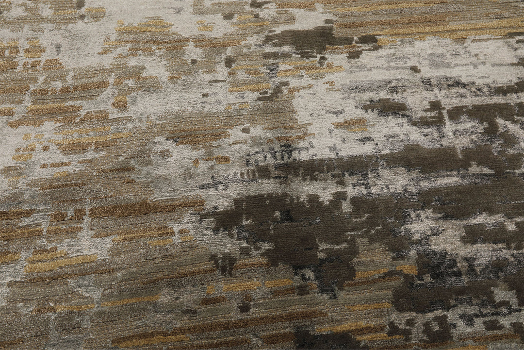 6x9 Brown, Silver, Gold Color Hand Knotted Sherpa Wool &amp; Bamboo Silk Modern Oriental Rug