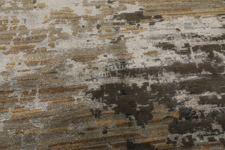 6x9 Brown, Silver, Gold Color Hand Knotted Sherpa Wool &amp; Bamboo Silk Modern Oriental Rug