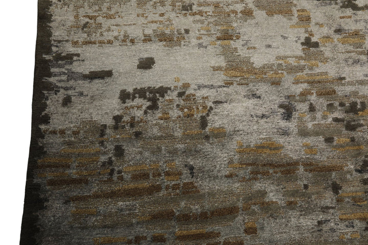 6x9 Brown, Silver, Gold Color Hand Knotted Sherpa Wool &amp; Bamboo Silk Modern Oriental Rug
