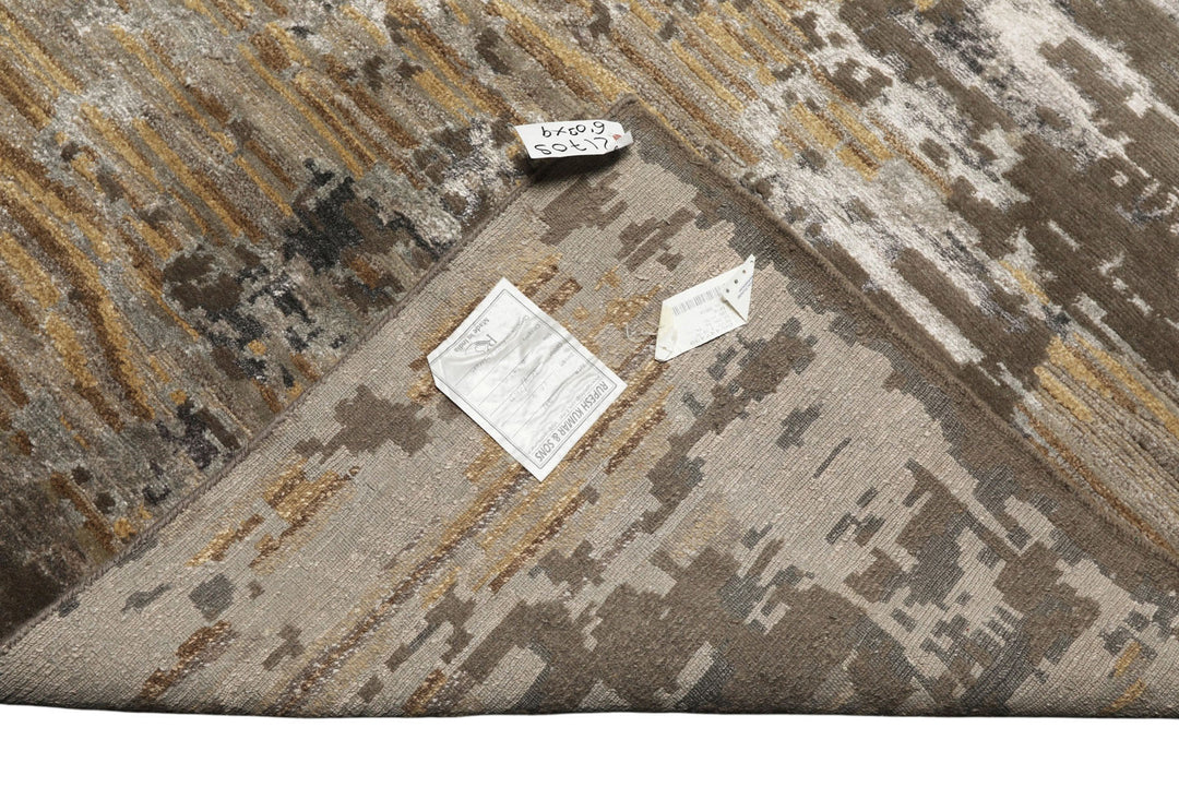 6x9 Brown, Silver, Gold Color Hand Knotted Sherpa Wool &amp; Bamboo Silk Modern Oriental Rug