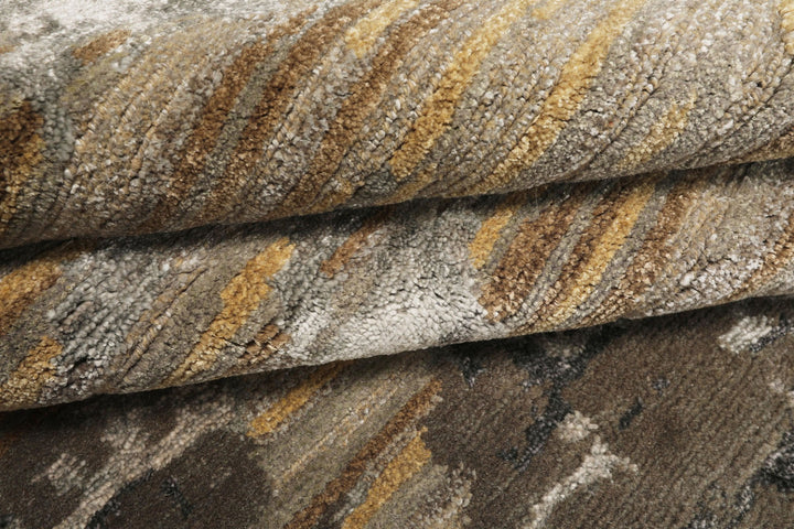 6x9 Brown, Silver, Gold Color Hand Knotted Sherpa Wool &amp; Bamboo Silk Modern Oriental Rug
