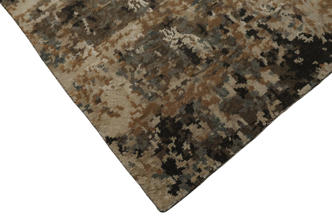 6x9 Beige, Brown, Charcoal Color Hand Knotted Sherpa Wool &amp; Bamboo Silk Modern Oriental Rug