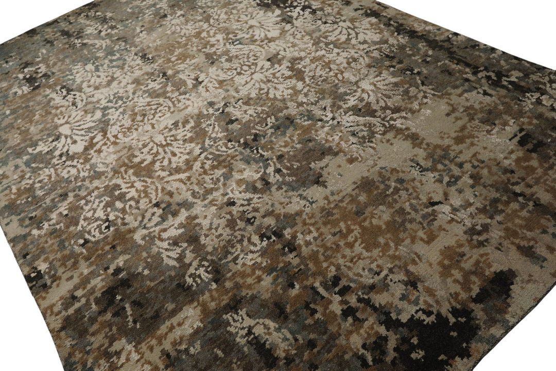 6x9 Beige, Brown, Charcoal Color Hand Knotted Sherpa Wool &amp; Bamboo Silk Modern Oriental Rug