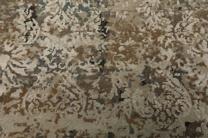 6x9 Beige, Brown, Charcoal Color Hand Knotted Sherpa Wool &amp; Bamboo Silk Modern Oriental Rug