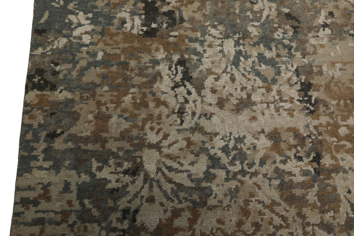 6x9 Beige, Brown, Charcoal Color Hand Knotted Sherpa Wool &amp; Bamboo Silk Modern Oriental Rug