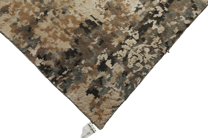 6x9 Beige, Brown, Charcoal Color Hand Knotted Sherpa Wool &amp; Bamboo Silk Modern Oriental Rug