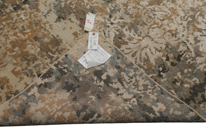 6x9 Beige, Brown, Charcoal Color Hand Knotted Sherpa Wool &amp; Bamboo Silk Modern Oriental Rug