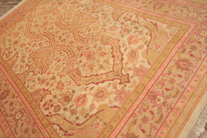 9x12 Beige, Pink, Rose Color Hand Knotted Indo Oushak Wool Arts & Crafts Oriental Rug