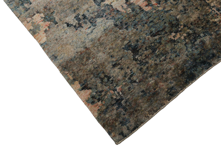 6x9 Beige, Teal, Rose Color Hand Knotted Sherpa Wool &amp; Bamboo Silk Modern Oriental Rug