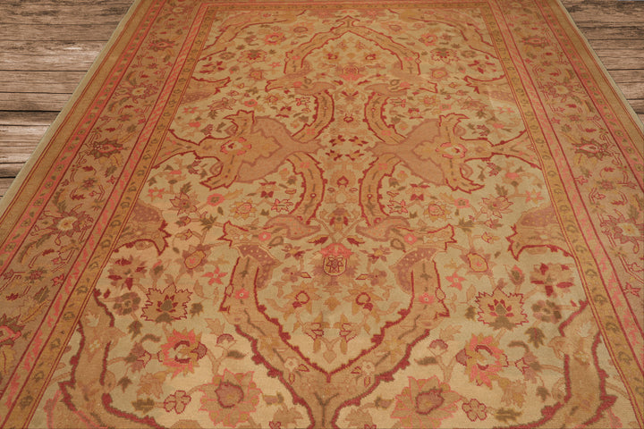 9x12 Beige, Pink, Rose Color Hand Knotted Indo Oushak Wool Arts & Crafts Oriental Rug