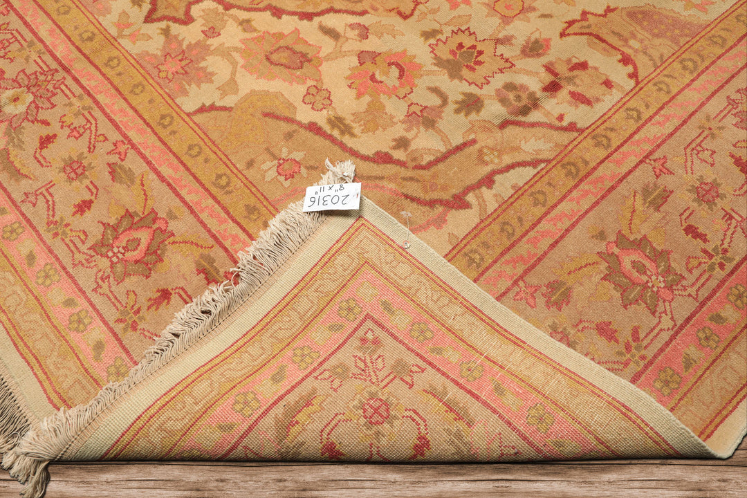 9x12 Beige, Pink, Rose Color Hand Knotted Indo Oushak Wool Arts & Crafts Oriental Rug