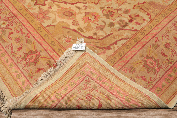 9x12 Beige, Pink, Rose Color Hand Knotted Indo Oushak Wool Arts & Crafts Oriental Rug