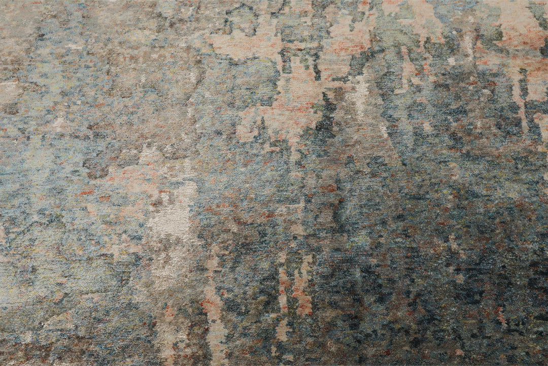 6x9 Beige, Teal, Rose Color Hand Knotted Sherpa Wool &amp; Bamboo Silk Modern Oriental Rug