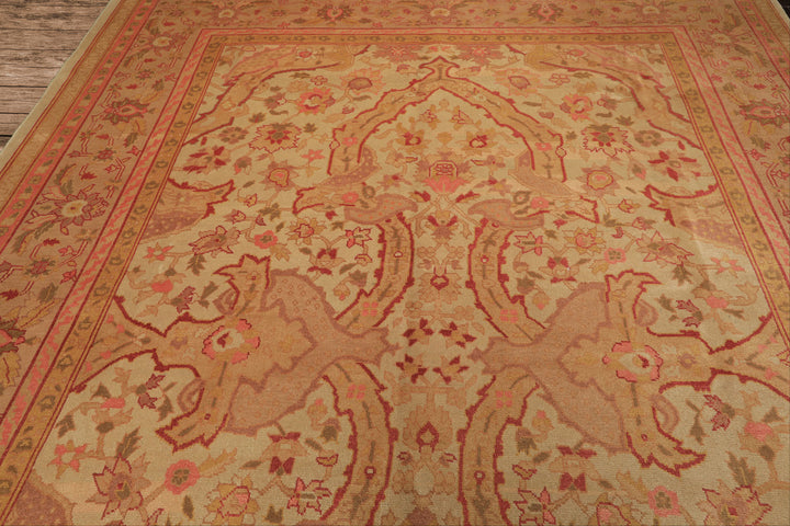 9x12 Beige, Pink, Rose Color Hand Knotted Indo Oushak Wool Arts & Crafts Oriental Rug