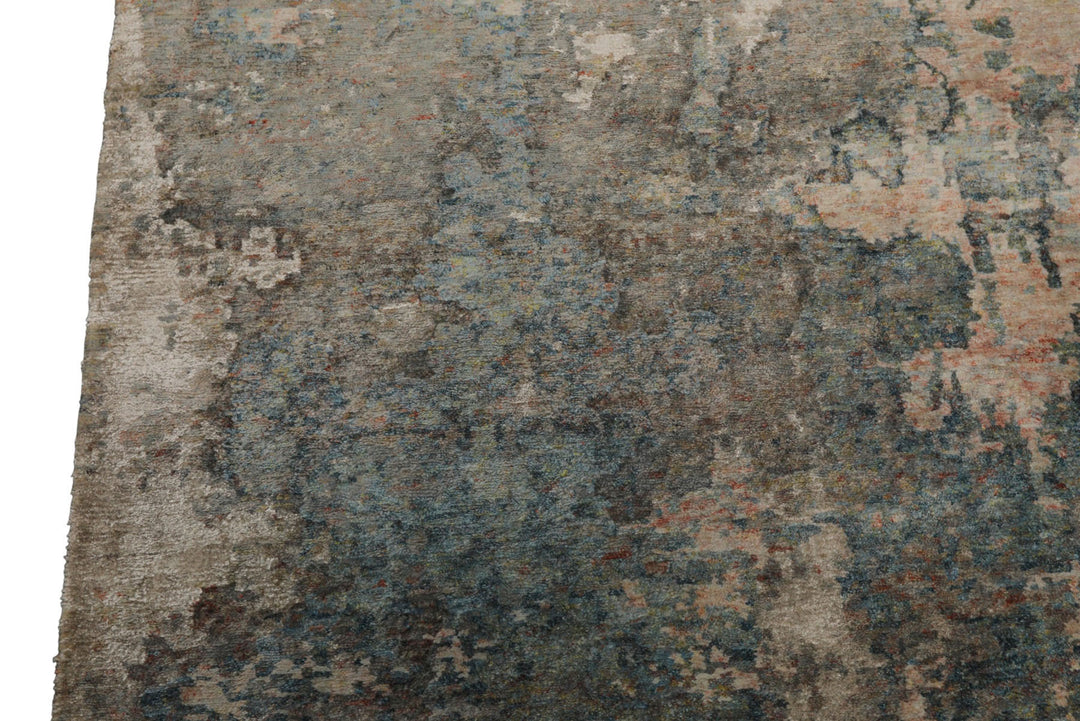 6x9 Beige, Teal, Rose Color Hand Knotted Sherpa Wool &amp; Bamboo Silk Modern Oriental Rug