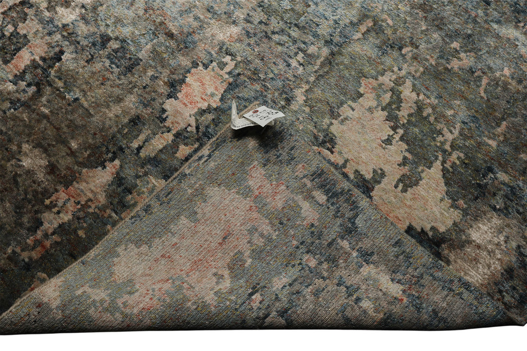 6x9 Beige, Teal, Rose Color Hand Knotted Sherpa Wool &amp; Bamboo Silk Modern Oriental Rug