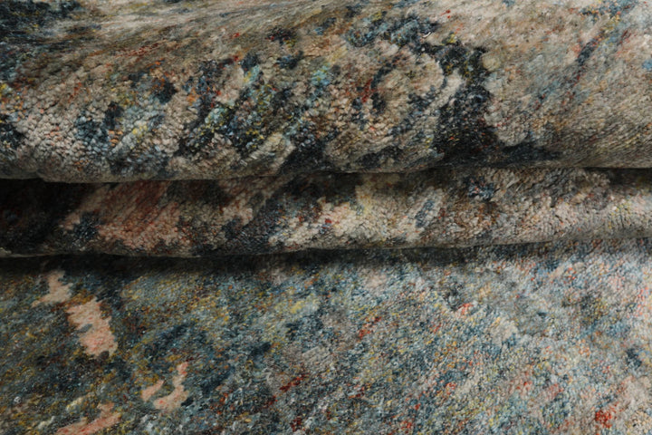 6x9 Beige, Teal, Rose Color Hand Knotted Sherpa Wool &amp; Bamboo Silk Modern Oriental Rug