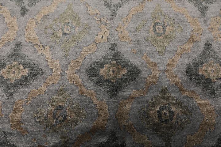 6x9 Silver, Gray, Tan Color Hand Knotted Tibetan Bamboo Silk Modern Oriental Rug