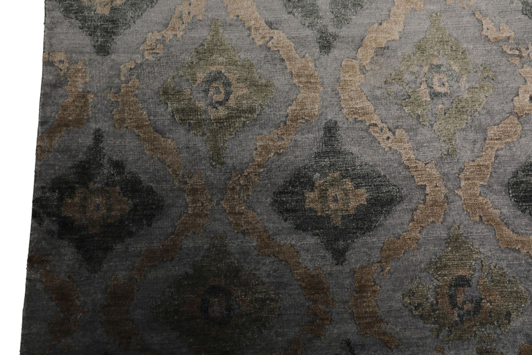 6x9 Silver, Gray, Tan Color Hand Knotted Tibetan Bamboo Silk Modern Oriental Rug