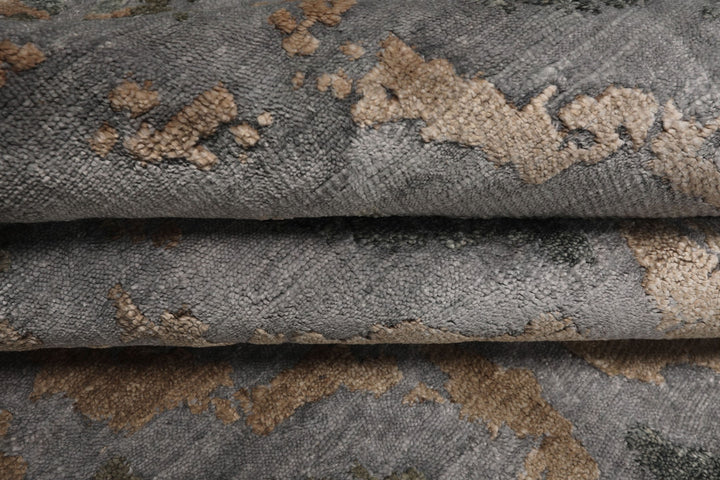 6x9 Silver, Gray, Tan Color Hand Knotted Tibetan Bamboo Silk Modern Oriental Rug
