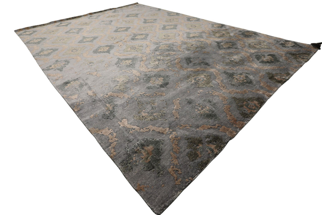 6x9 Silver, Gray, Tan Color Hand Knotted Tibetan Bamboo Silk Modern Oriental Rug