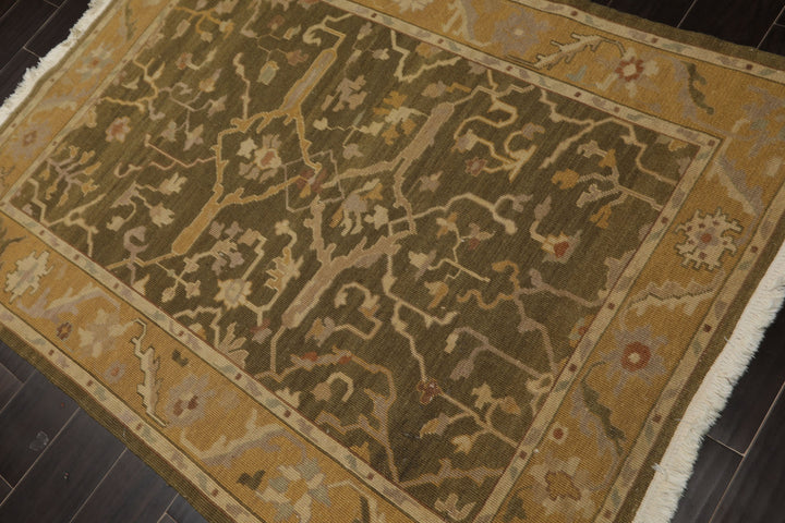 4x6 Olive, Green, Tan Color Hand Woven  Wool Traditional Oriental Rug