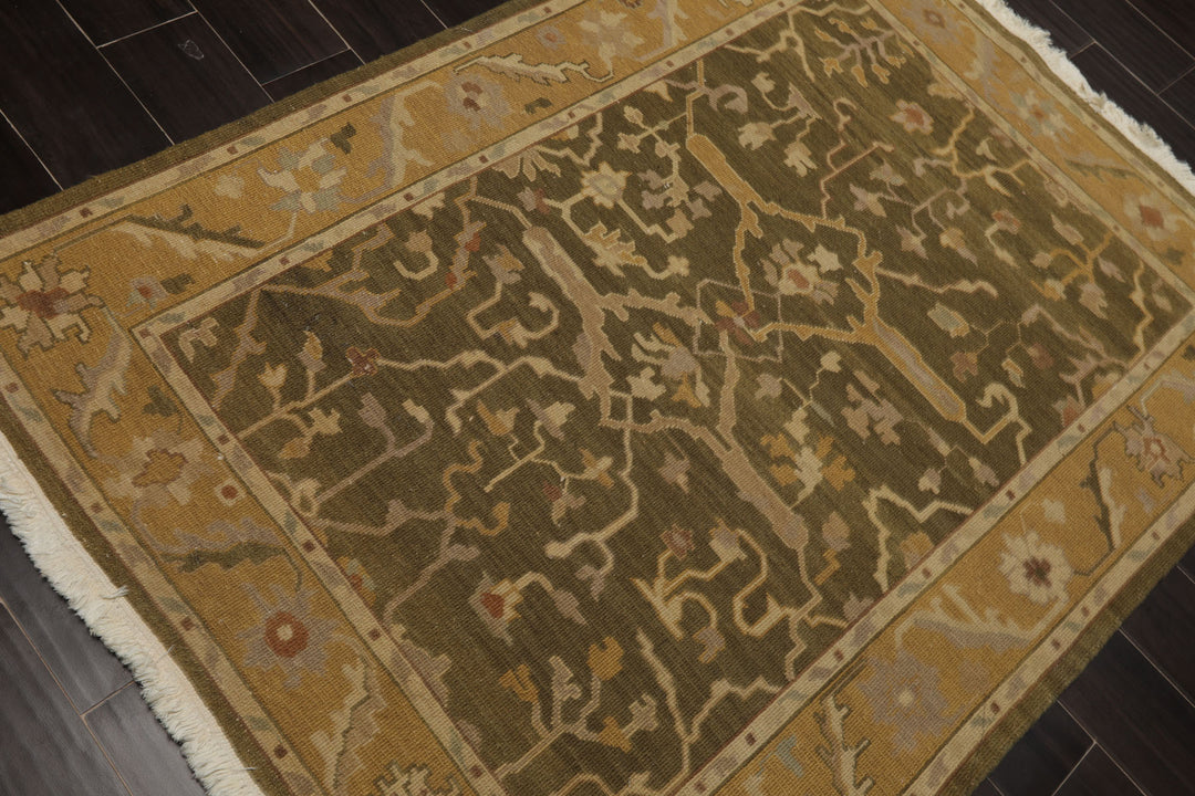 4x6 Olive, Green, Tan Color Hand Woven  Wool Traditional Oriental Rug