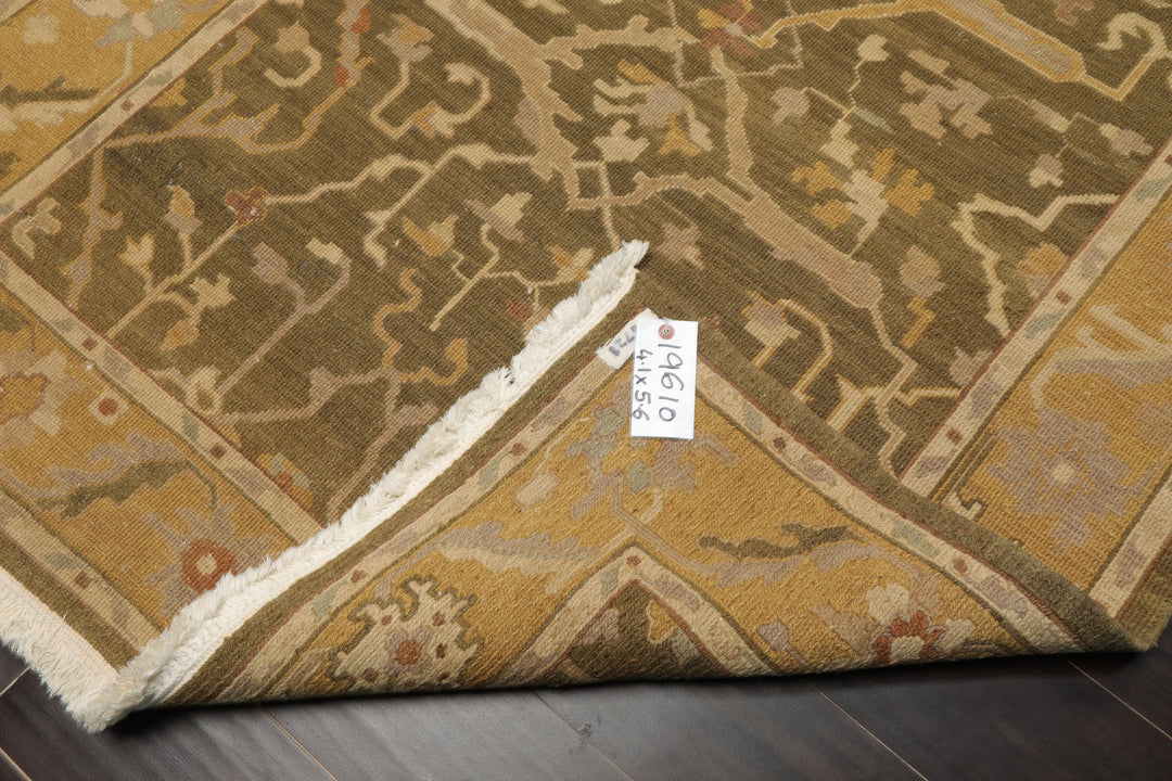 4x6 Olive, Green, Tan Color Hand Woven  Wool Traditional Oriental Rug
