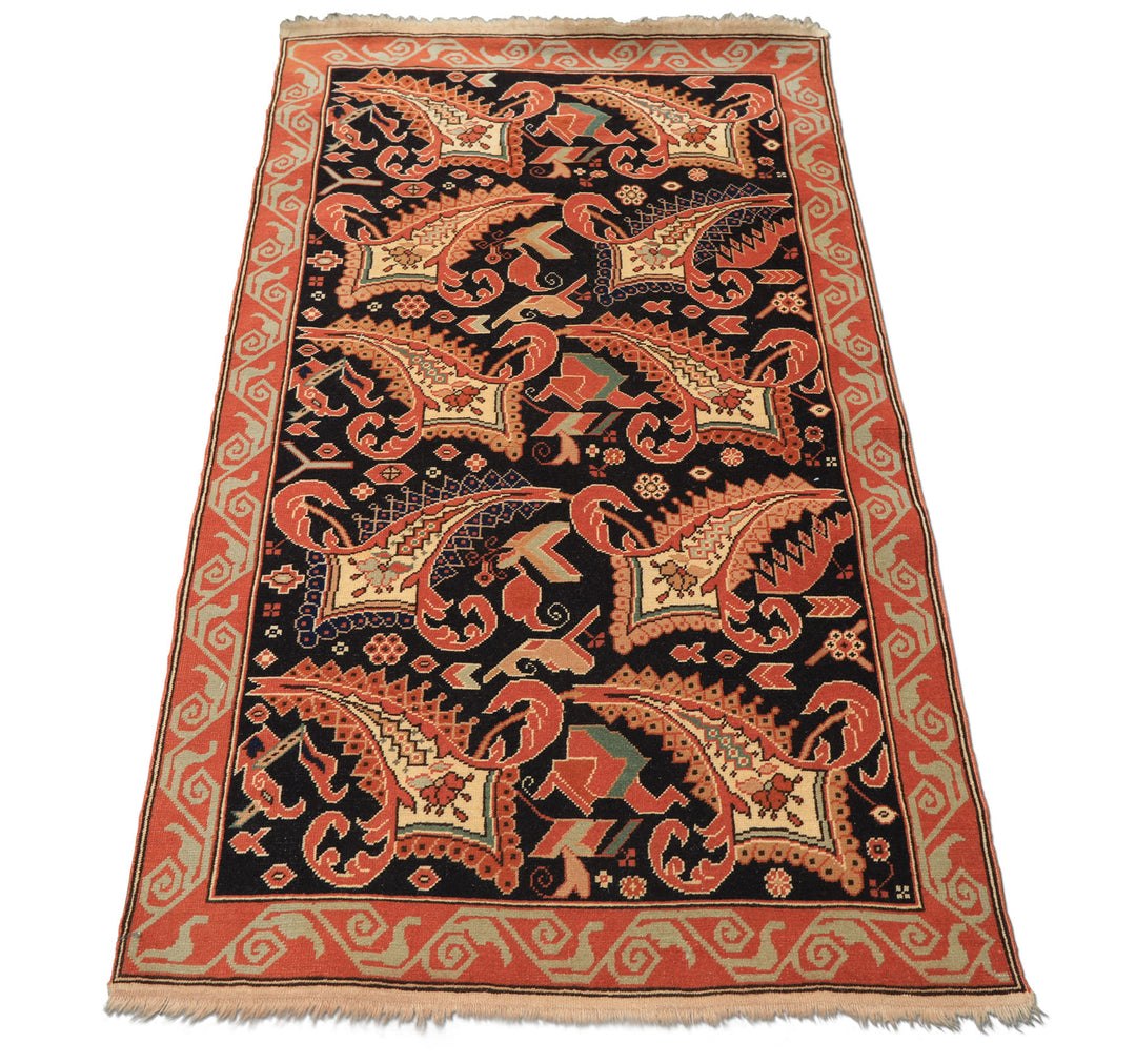 3x5 Charcoal, Burnt Orange, Ivory Color Hand Knotted Oushak Wool Arts & Crafts Oriental Rug