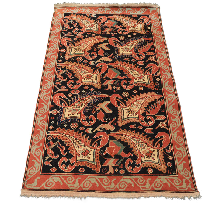 3x5 Charcoal, Burnt Orange, Ivory Color Hand Knotted Oushak Wool Arts & Crafts Oriental Rug