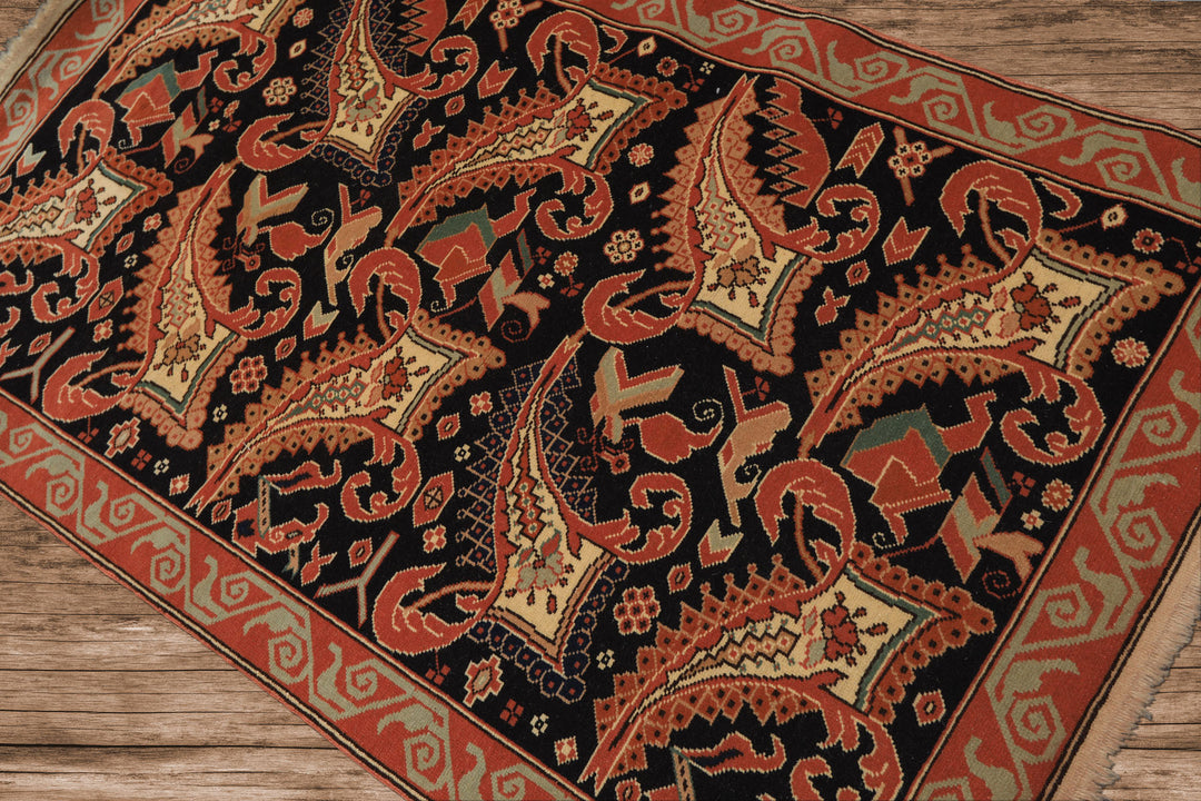 3x5 Charcoal, Burnt Orange, Ivory Color Hand Knotted Oushak Wool Arts & Crafts Oriental Rug