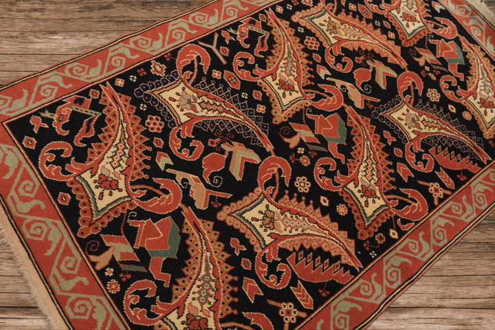 3x5 Charcoal, Burnt Orange, Ivory Color Hand Knotted Oushak Wool Arts & Crafts Oriental Rug