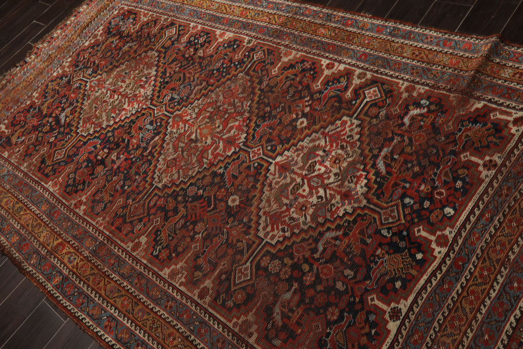 5x9 Charcoal, Beige, Rust Color Hand Knotted Antique Kazak Wool Traditional Oriental Rug