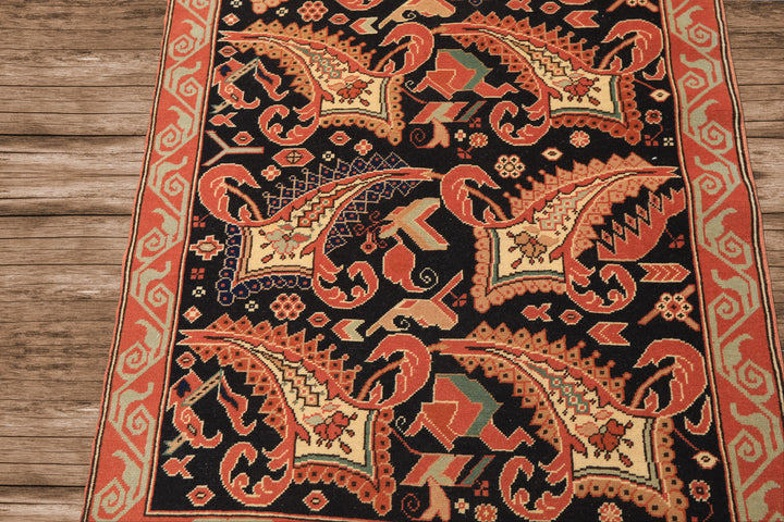 3x5 Charcoal, Burnt Orange, Ivory Color Hand Knotted Oushak Wool Arts & Crafts Oriental Rug