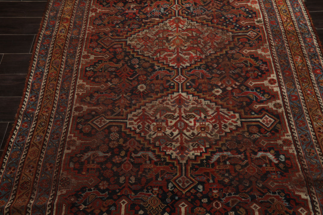 5x9 Charcoal, Beige, Rust Color Hand Knotted Antique Kazak Wool Traditional Oriental Rug