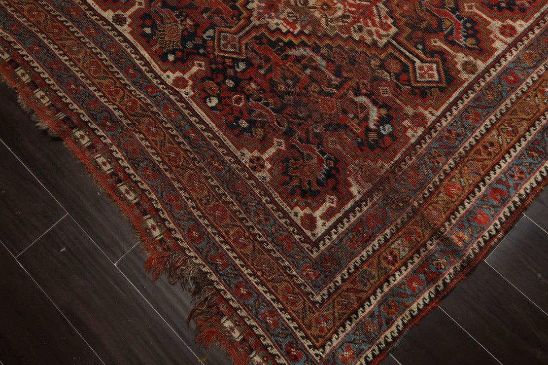5x9 Charcoal, Beige, Rust Color Hand Knotted Antique Kazak Wool Traditional Oriental Rug