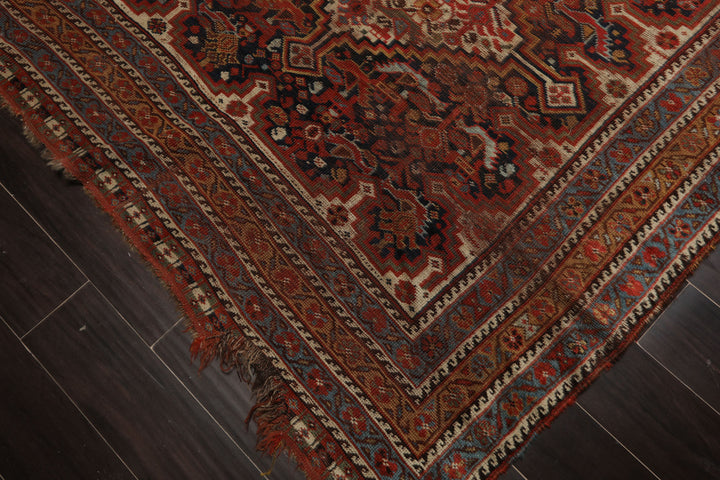 5x9 Charcoal, Beige, Rust Color Hand Knotted Antique Kazak Wool Traditional Oriental Rug