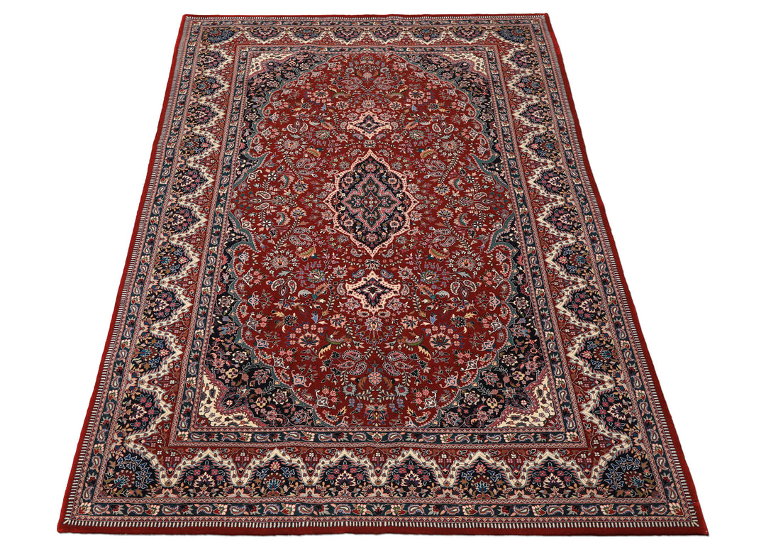 6x9 Red, Ivory, Navy Color Hand Knotted Pak Persian Wool & Silk Traditional Oriental Rug