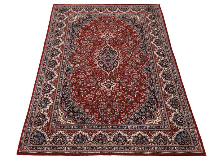 6x9 Red, Ivory, Navy Color Hand Knotted Pak Persian Wool & Silk Traditional Oriental Rug