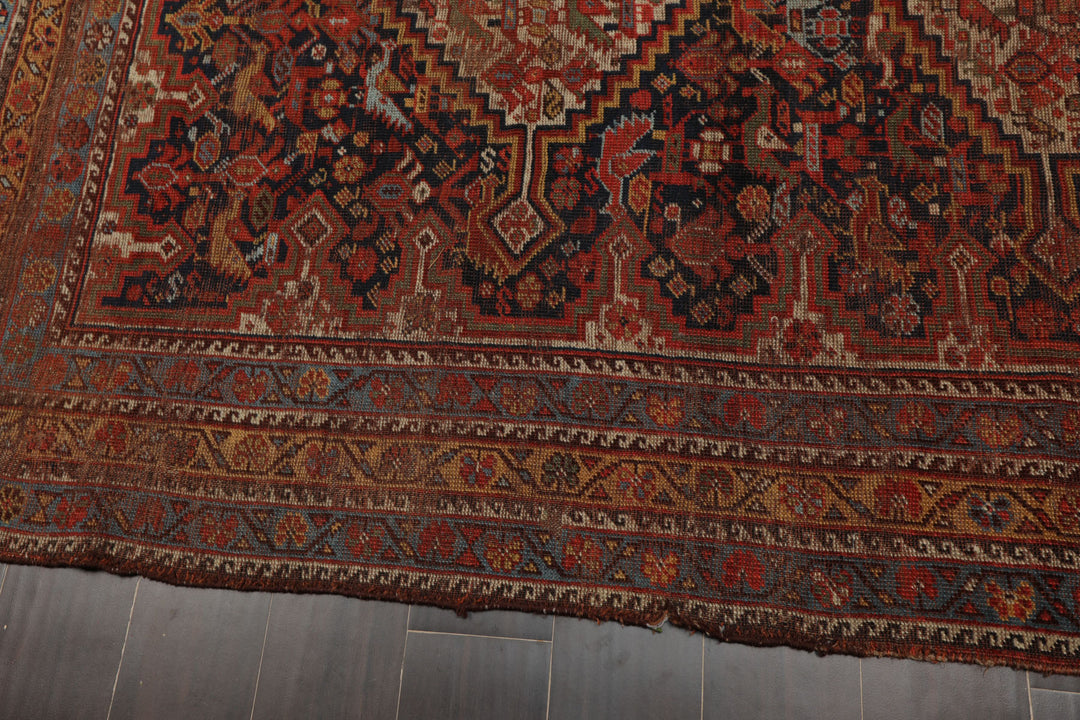 5x9 Charcoal, Beige, Rust Color Hand Knotted Antique Kazak Wool Traditional Oriental Rug