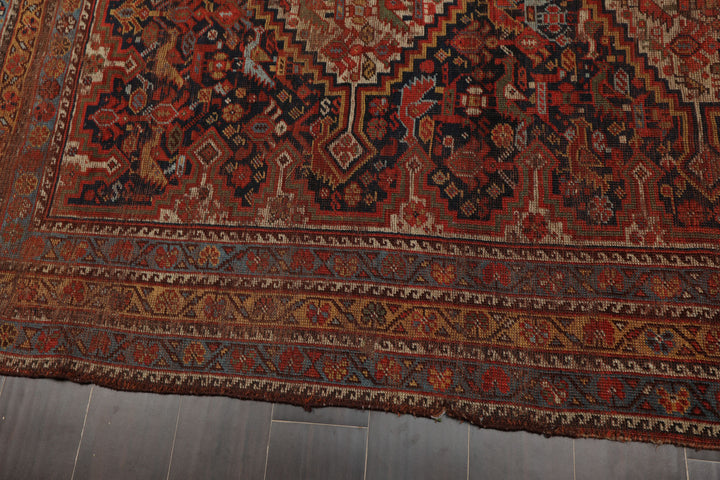 5x9 Charcoal, Beige, Rust Color Hand Knotted Antique Kazak Wool Traditional Oriental Rug