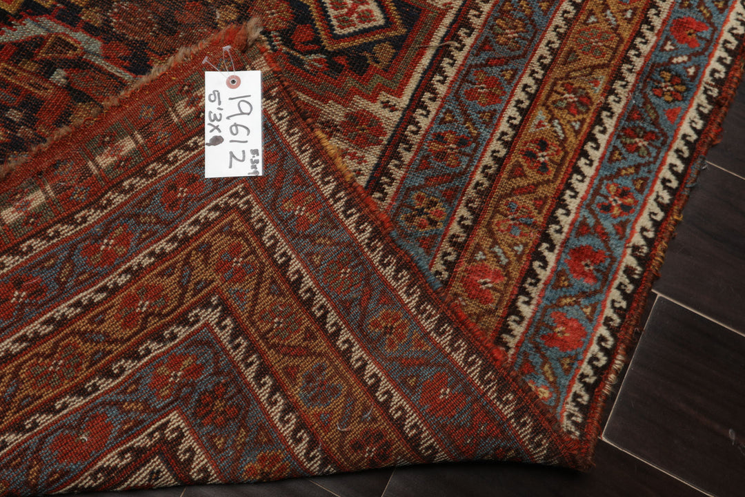 5x9 Charcoal, Beige, Rust Color Hand Knotted Antique Kazak Wool Traditional Oriental Rug