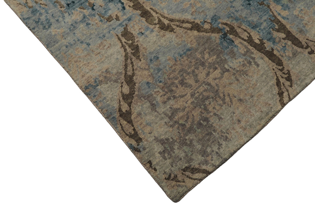6x9 Gray, Brown, Navy Color Hand Knotted Tibetan Wool Modern Oriental Rug