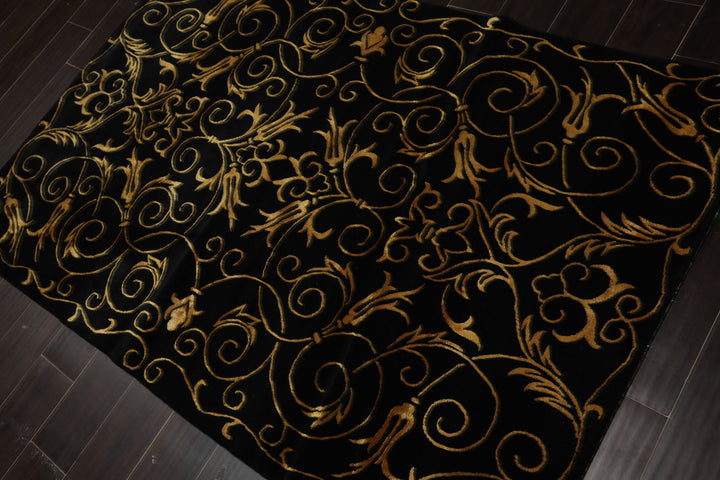 4x6 Black, Gold, Color Hand Knotted Tibetan Wool & Silk Transitional Oriental Rug