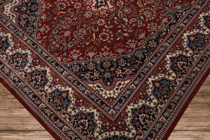 6x9 Red, Ivory, Navy Color Hand Knotted Pak Persian Wool & Silk Traditional Oriental Rug