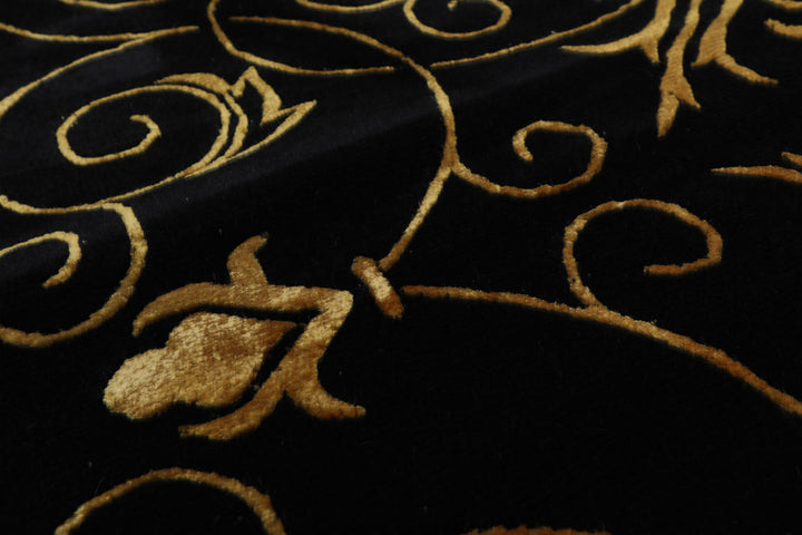 4x6 Black, Gold, Color Hand Knotted Tibetan Wool & Silk Transitional Oriental Rug