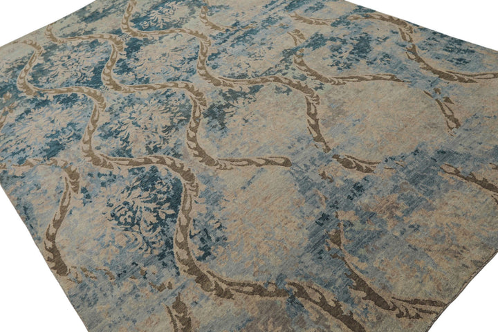 6x9 Gray, Brown, Navy Color Hand Knotted Tibetan Wool Modern Oriental Rug