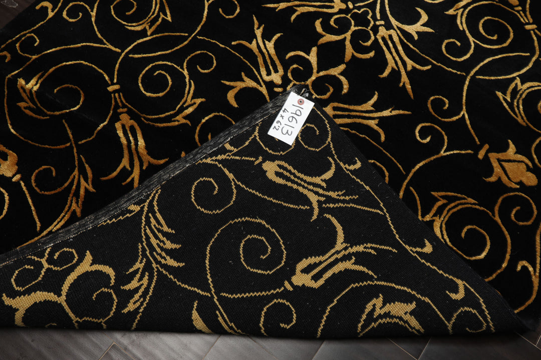 4x6 Black, Gold, Color Hand Knotted Tibetan Wool & Silk Transitional Oriental Rug