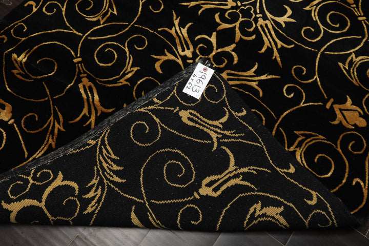 4x6 Black, Gold, Color Hand Knotted Tibetan Wool & Silk Transitional Oriental Rug