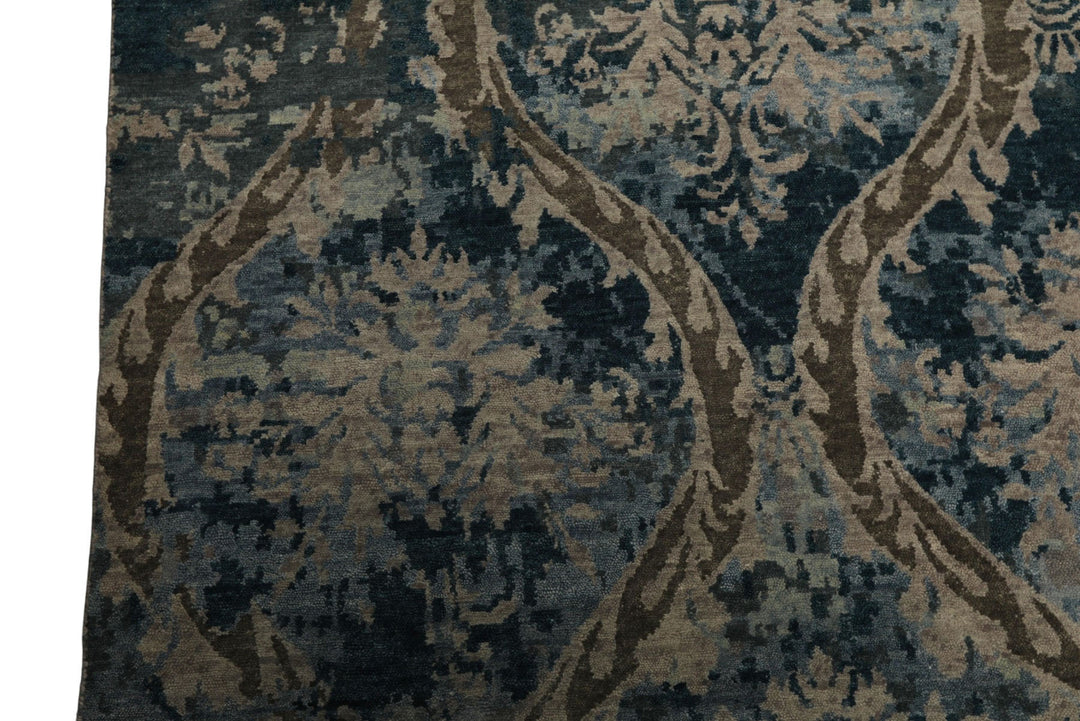 6x9 Gray, Brown, Navy Color Hand Knotted Tibetan Wool Modern Oriental Rug